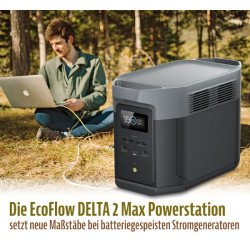 EcoFlow DELTA 2 Max Tragbare Powerstation, 2048 Wh LiFePO4 Akku, 2400W AC-Ausgang (X-Boost 3100W), 80 Min Schnellladung